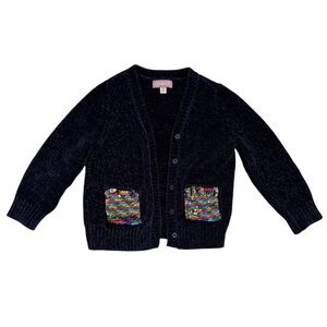 Kidbox navy chenille flip sequin cardigan 3T